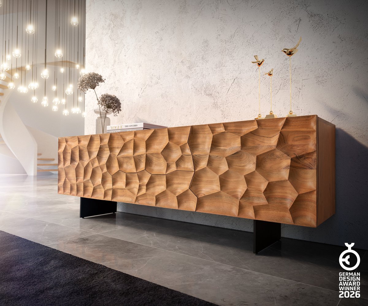 DELIFE TV-meubel Solu acacia natuur 175 cm 2 deuren 2 laden Lowboard 3D front Akazie
