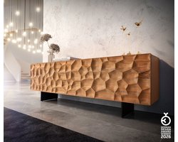 TV-meubel Solu acacia natuur 175 cm 2 deuren 2 laden Lowboard 3D front