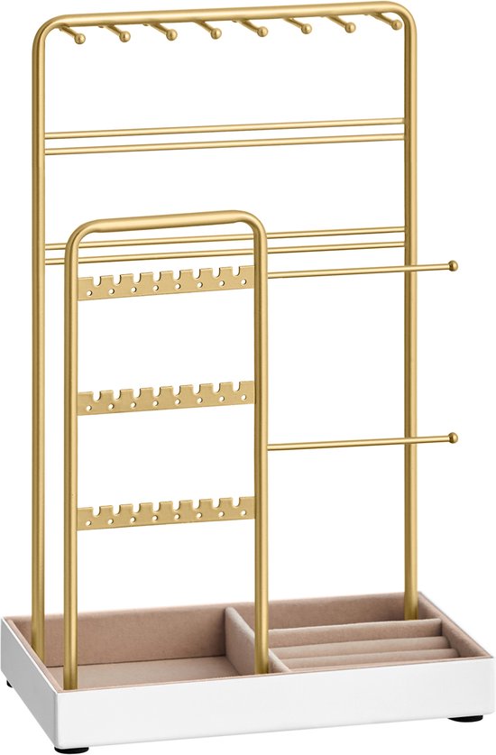 SONGMICS - Sieradenhouder - Sieradenstandaard - Metalen Frame - Fluwelen Sieradenschaal