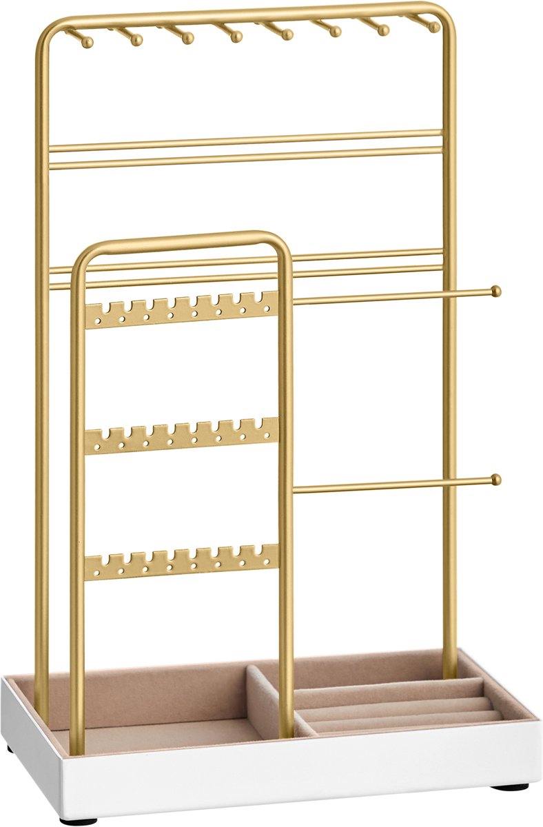 SONGMICS - Sieradenhouder - Sieradenstandaard - Metalen Frame - Fluwelen Sieradenschaal