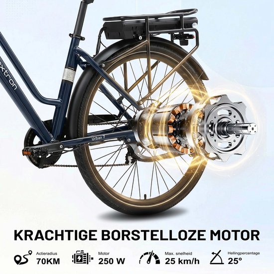 Maxtron Urban7 Elektrische Fiets - 700C×50C Banden - 36V 12.8Ah Accu - Actieradius tot 70 km - Mechanische Schijfremmen - Stadsfiets - Max. Belastbaar 120 kg - Blauw van Maxtron — afbeelding 4