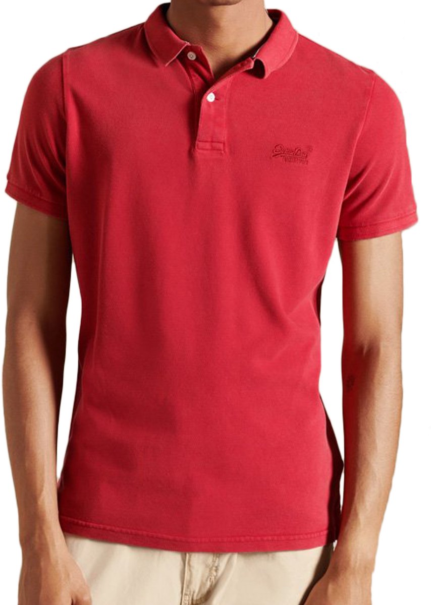 Vintage polo met versleten look M1110252A Rood