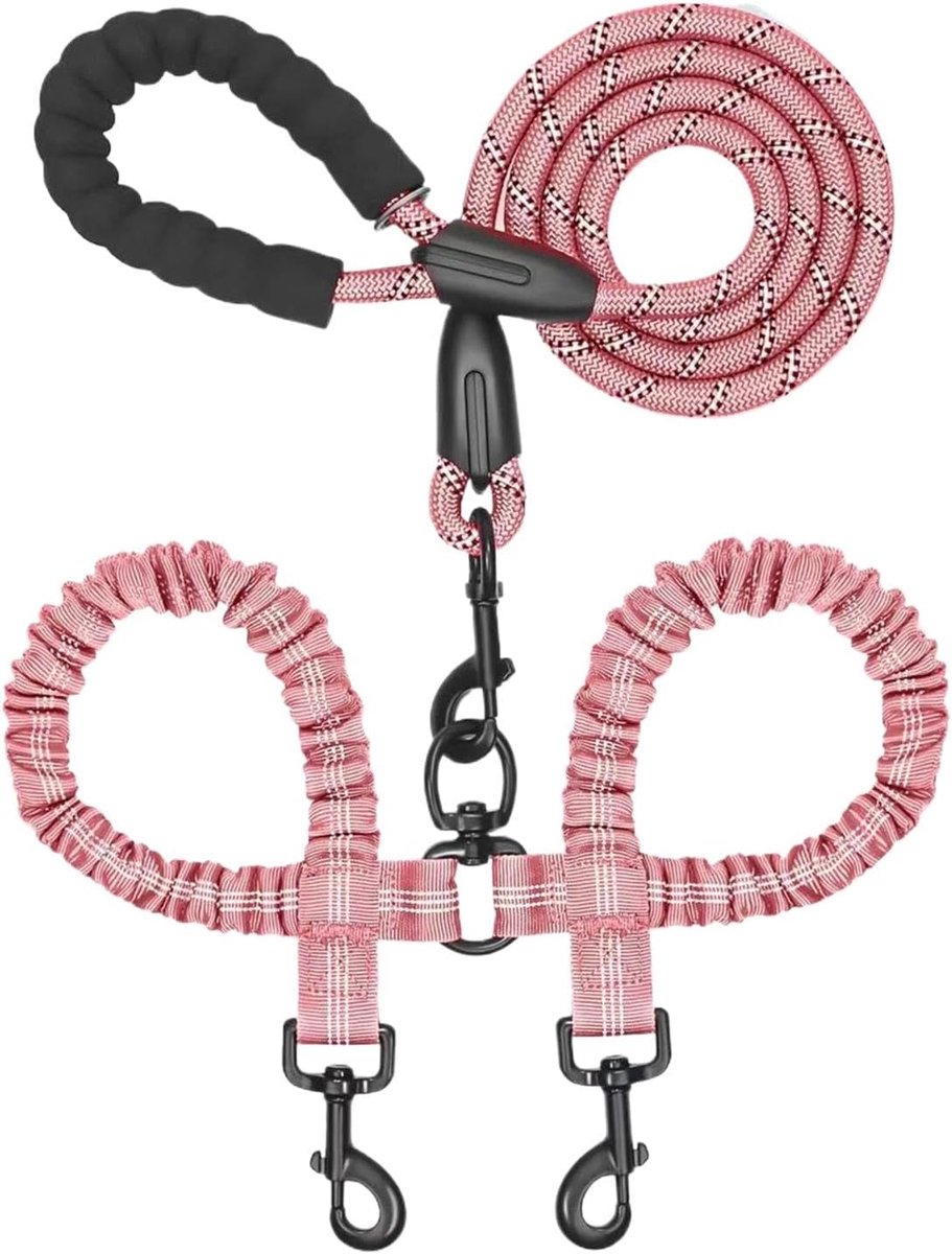 Honden Trainingslijn - Dubbele Puppy Riem - Veilig Wandelen - Verstelbaar Comfort - Tot 230cm Uittrekbaar - Roze