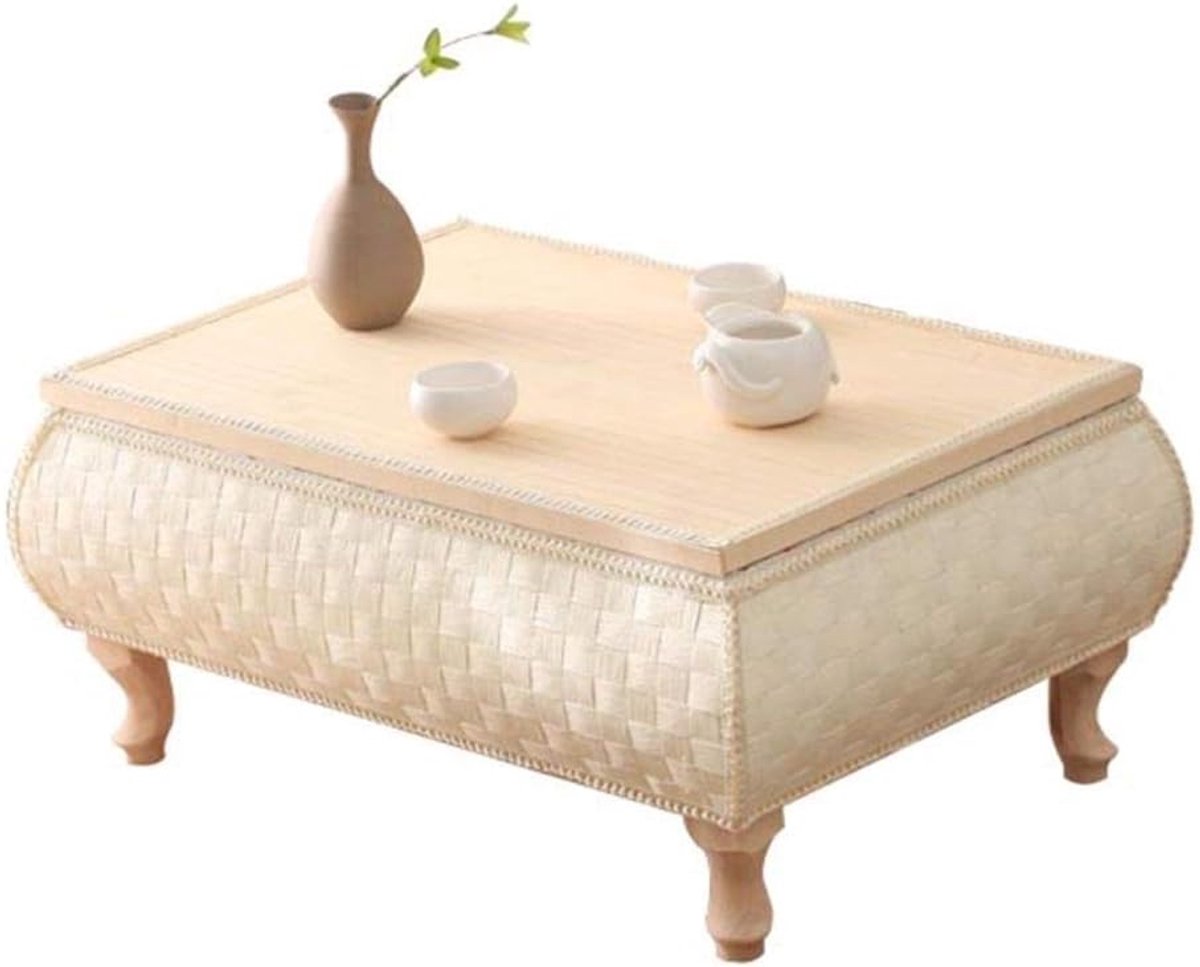 Lage Salontafel - Vloertafel Thee - Ontspannen Zitten - Massief Hout Frame - 60x60x30 Cm - Beige