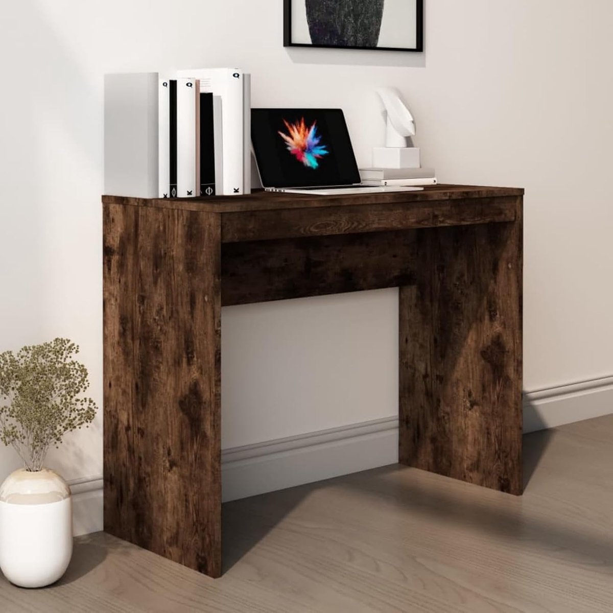Houten Computerbureau - Werktafel Laptop Tafel - Thuiswerken Studeren - Glad Afwerking - 90x40x72 cm - Gerookte Eik