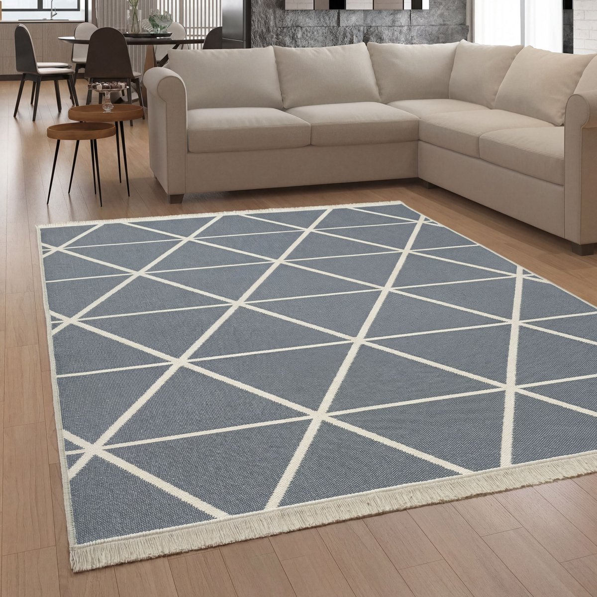 Paco Home Vloerkleed Woonkamer Wasbaar Scandinavisch Geometrisch Franjes Grijs Crème 60x180 cm