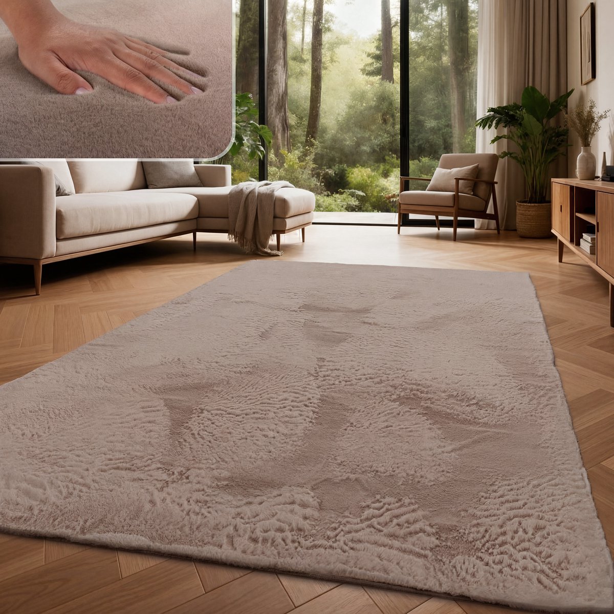 Paco Home Hoogpolig vloerkleed woonkamer kunstvacht superzacht effen Taupe 160x230 cm