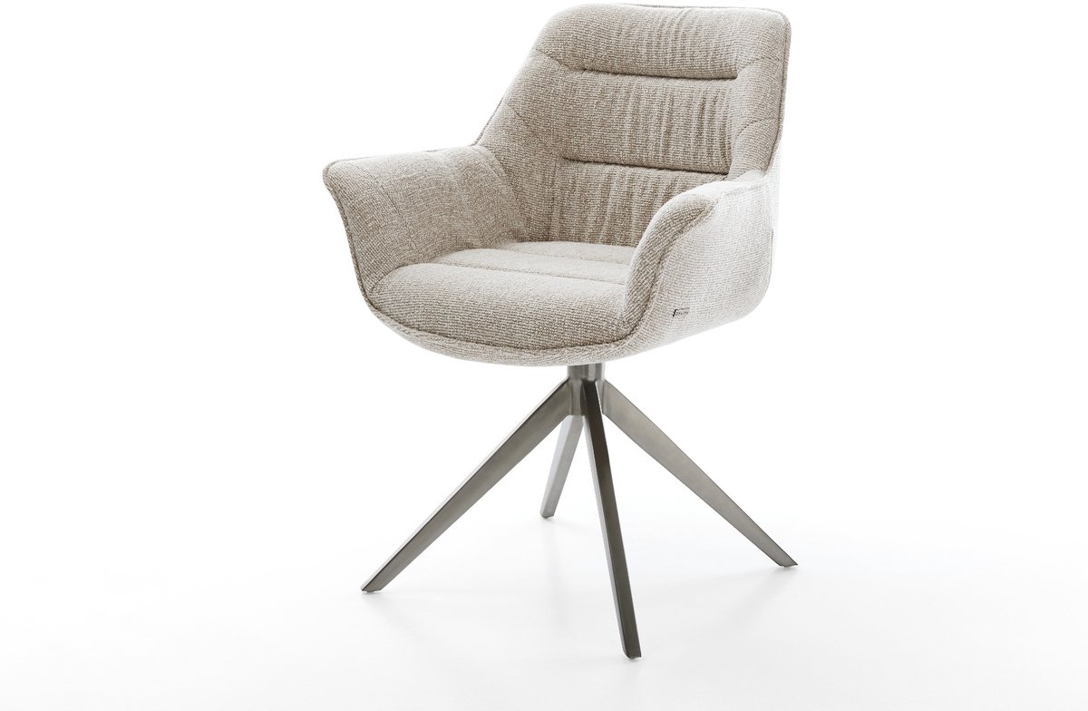 Eetkamerstoel Kaira-Flex kruisframe breed grafiet geweven stof beige 360° draaibaar rocker-functie