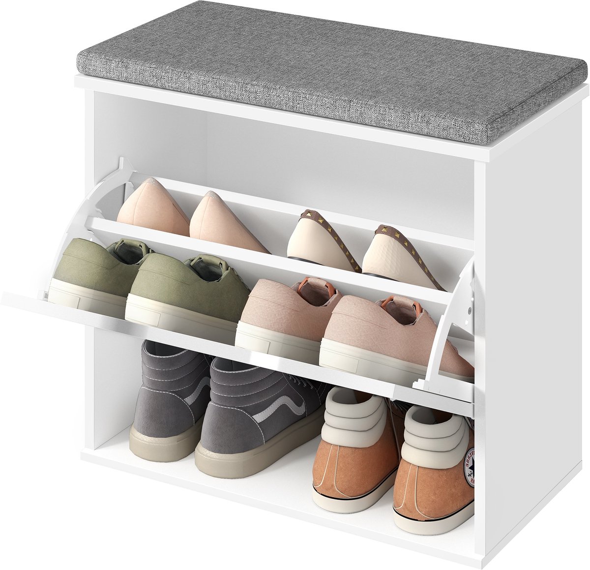 VASAGLE - Schoenenrek - Schoenenbank met Zitkussen - Schoenenkast voor 6 Paar Schoenen - Met Klapvak