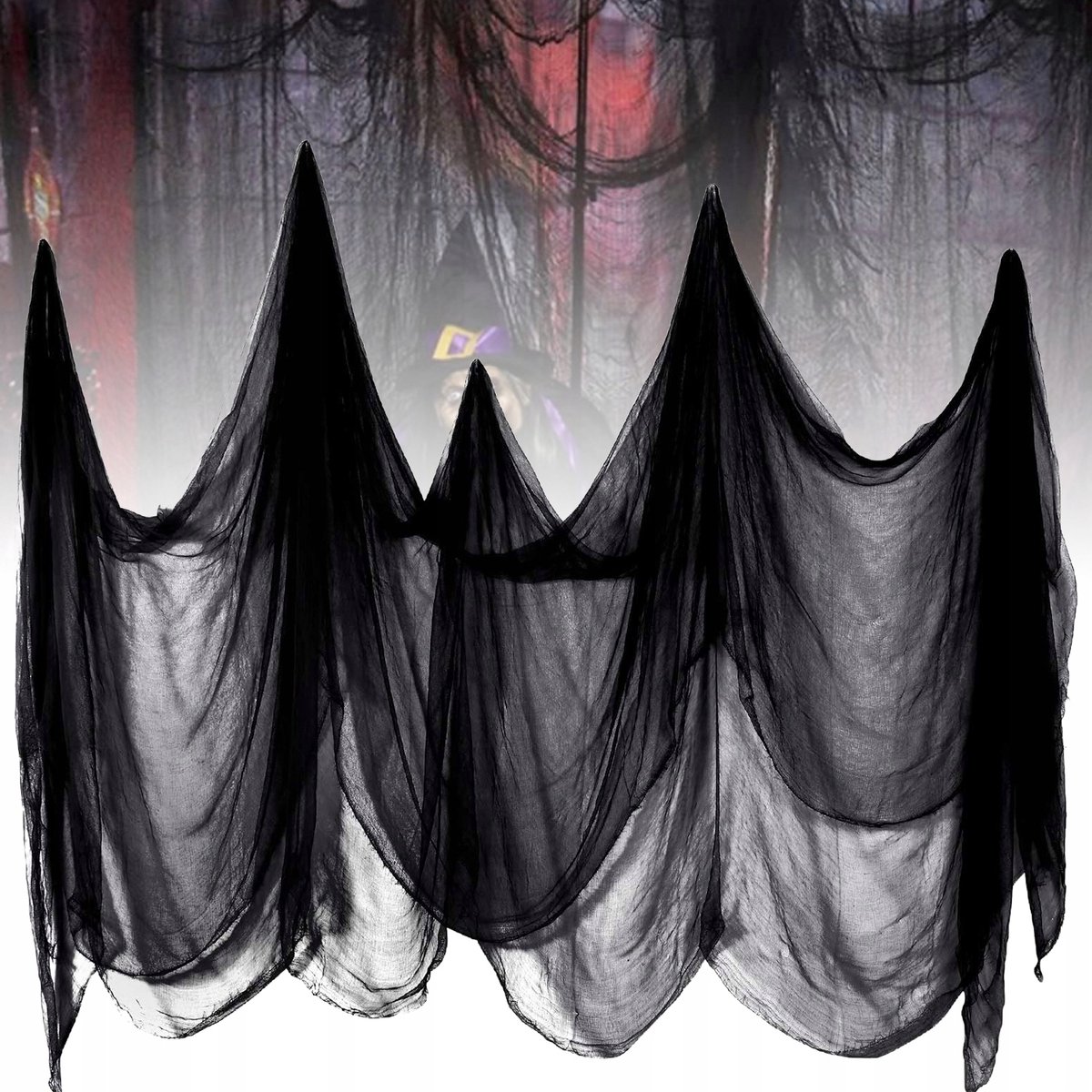 Zwarte Halloween-tulestof - Creëer een spookhuis (215x500cm)