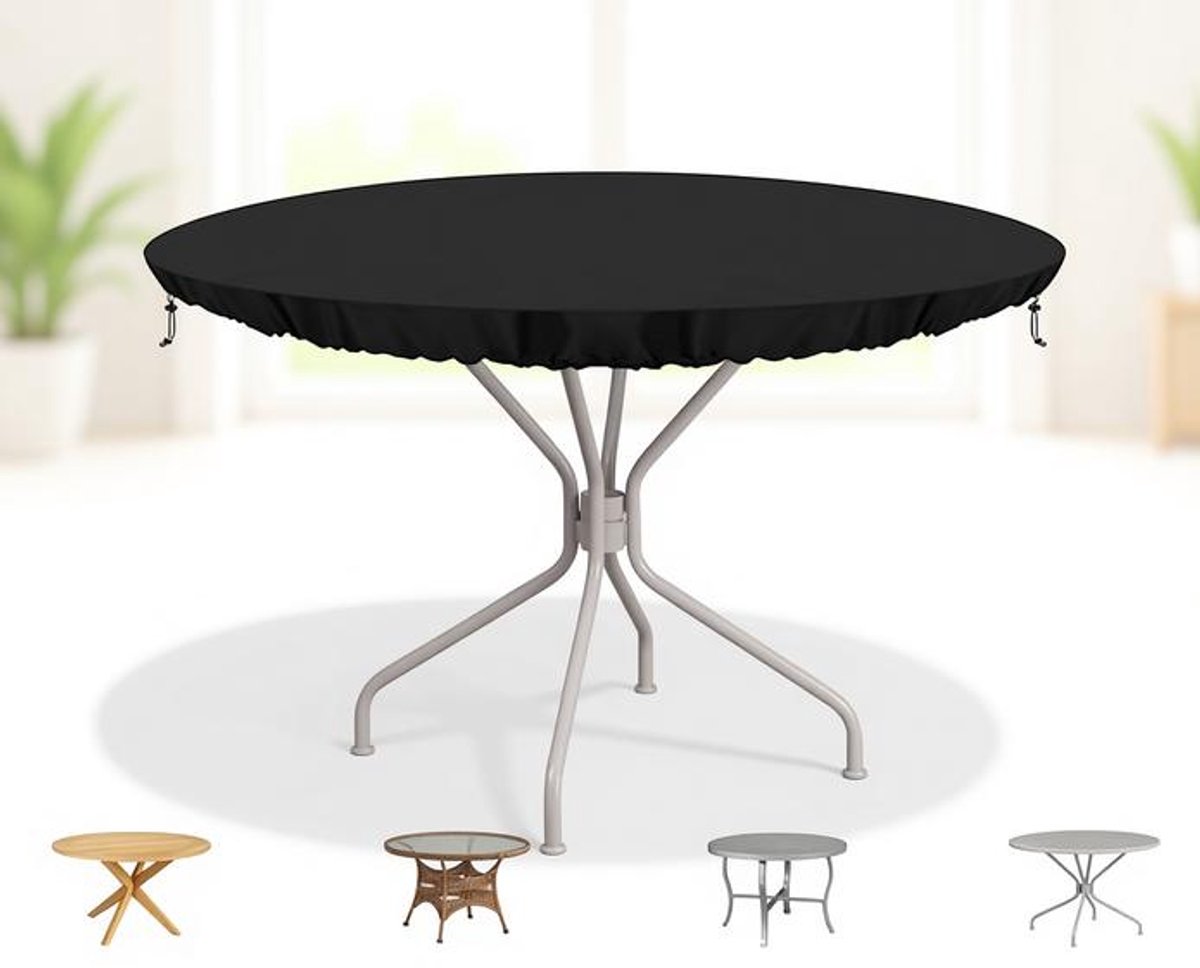 ElleMooi Tuintafelhoes rond Ø102 x 10 cm - Waterdicht, Anti-UV 420D Oxford-stof - Geschikt voor terrastafel, bistrotafel, ijsbad en vuurkorf