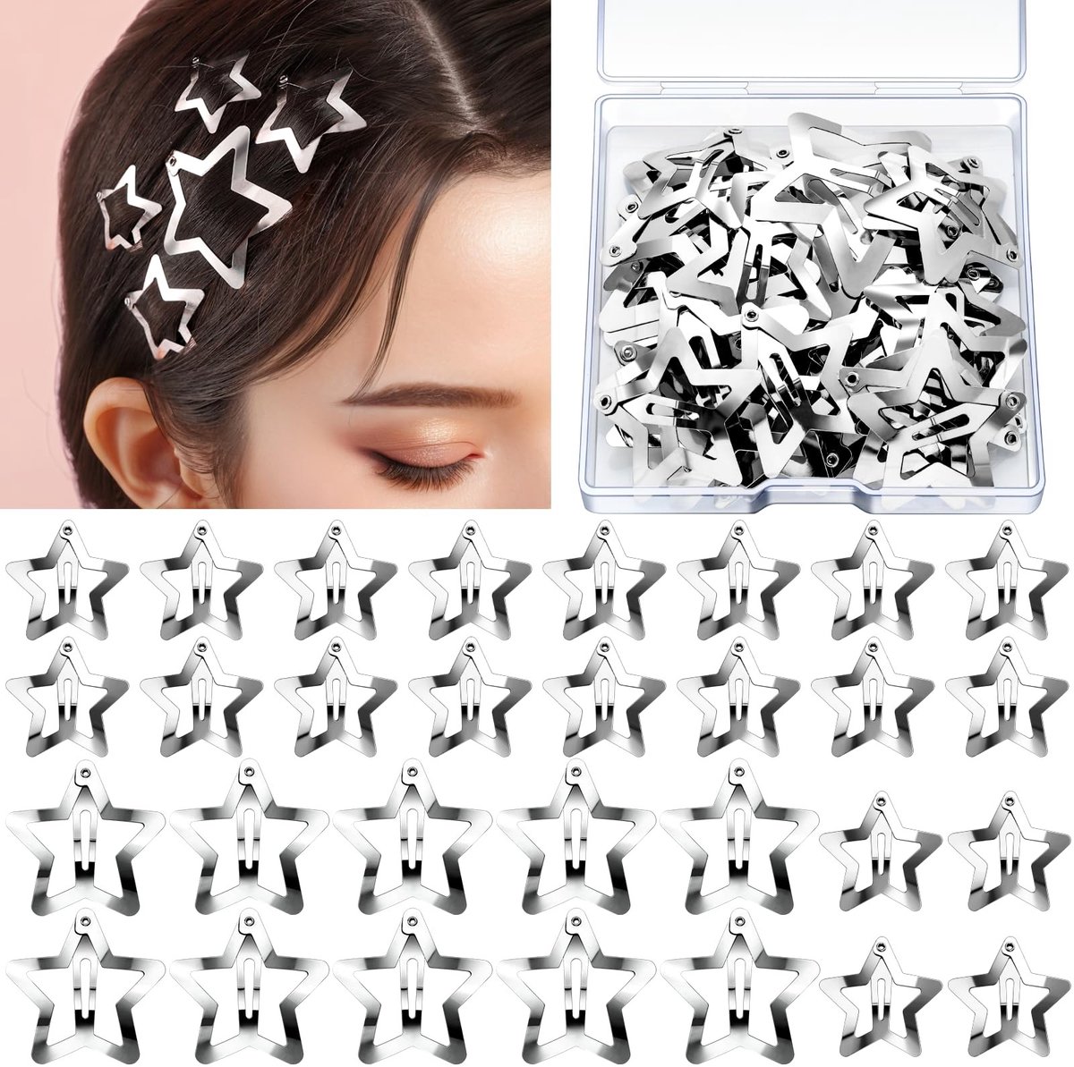 Dailygoods- Haarclips Set - 30 Stuks - Zilveren Y2K Haaraccessoires - Kawaii Haarsieraden - Feestelijke Toebehoren - Elegante Glans