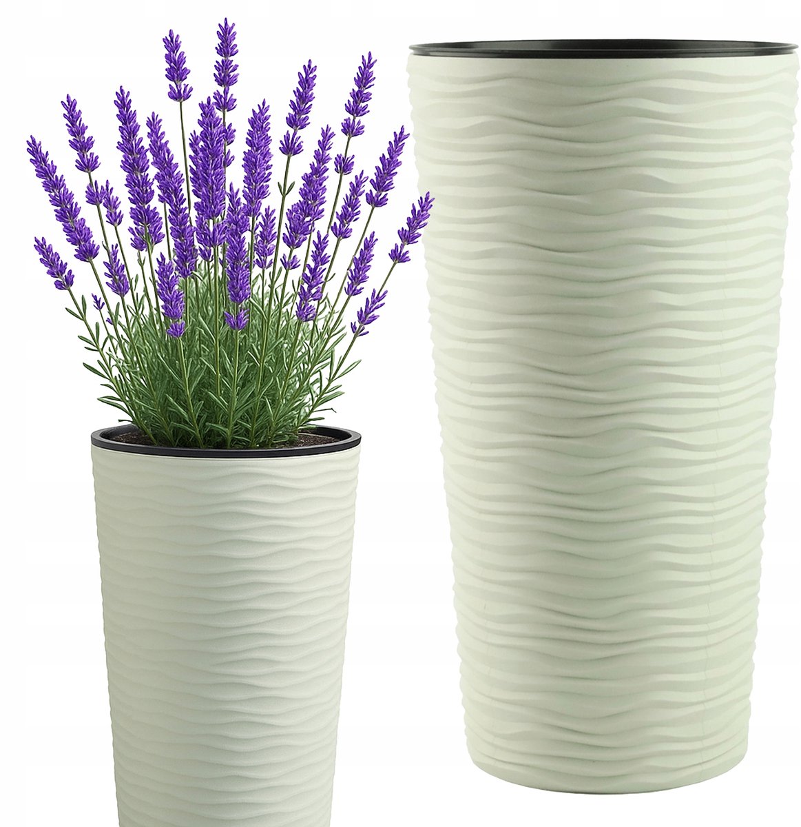 Hoge Terraspot met Inzet 51cm - Stijlvol Ecru