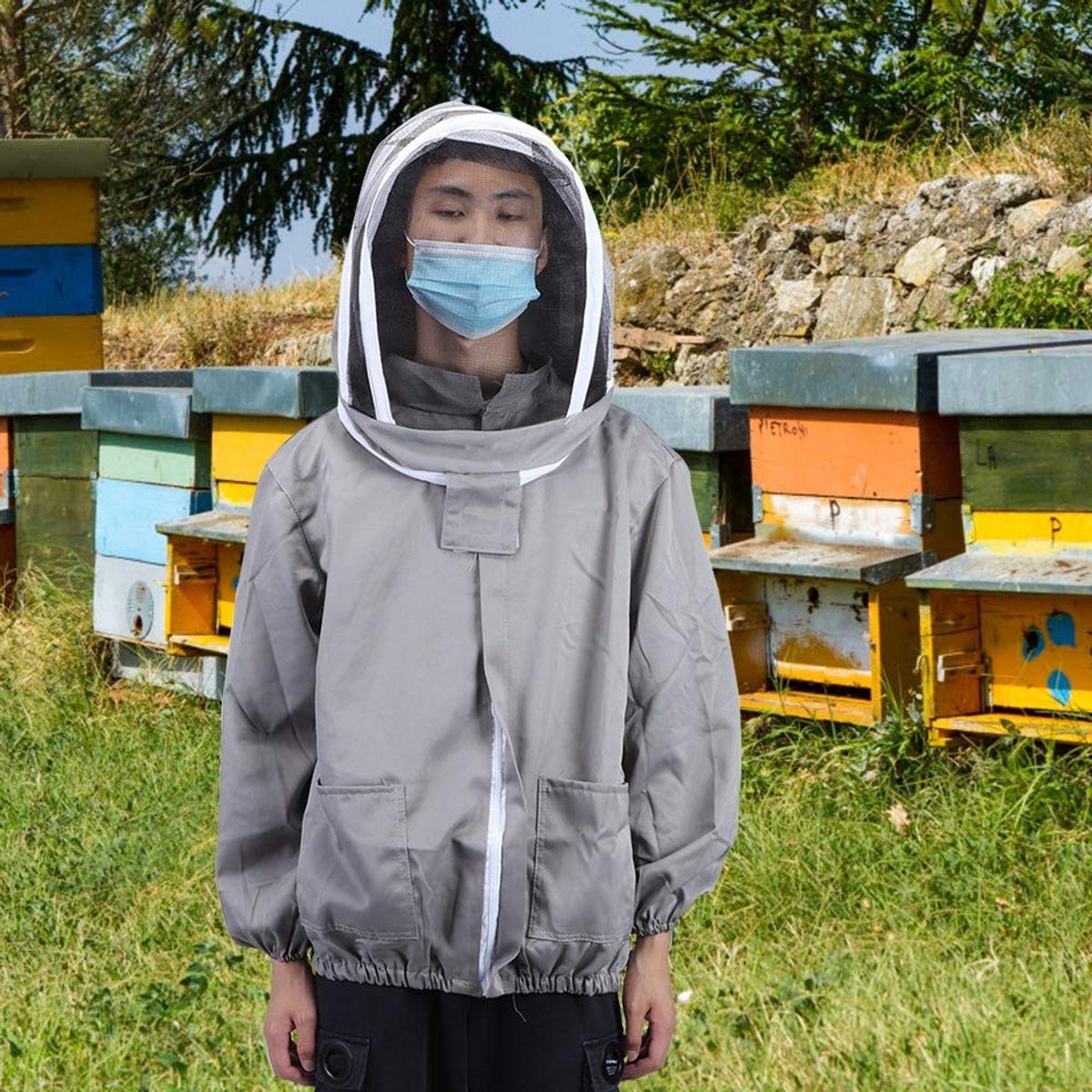 Dailygoods - Bijenteelt Beschermende Sluier - Imkerpak - Ademend - Grijs - Insectenbescherming - Geschikt voor bijenteelt - Gemiddelde maat