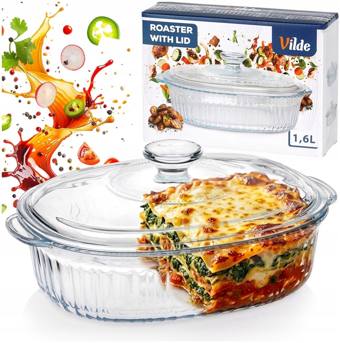 Glazen Ovenschaal 1.6L met Deksel - Bakken & Grillen