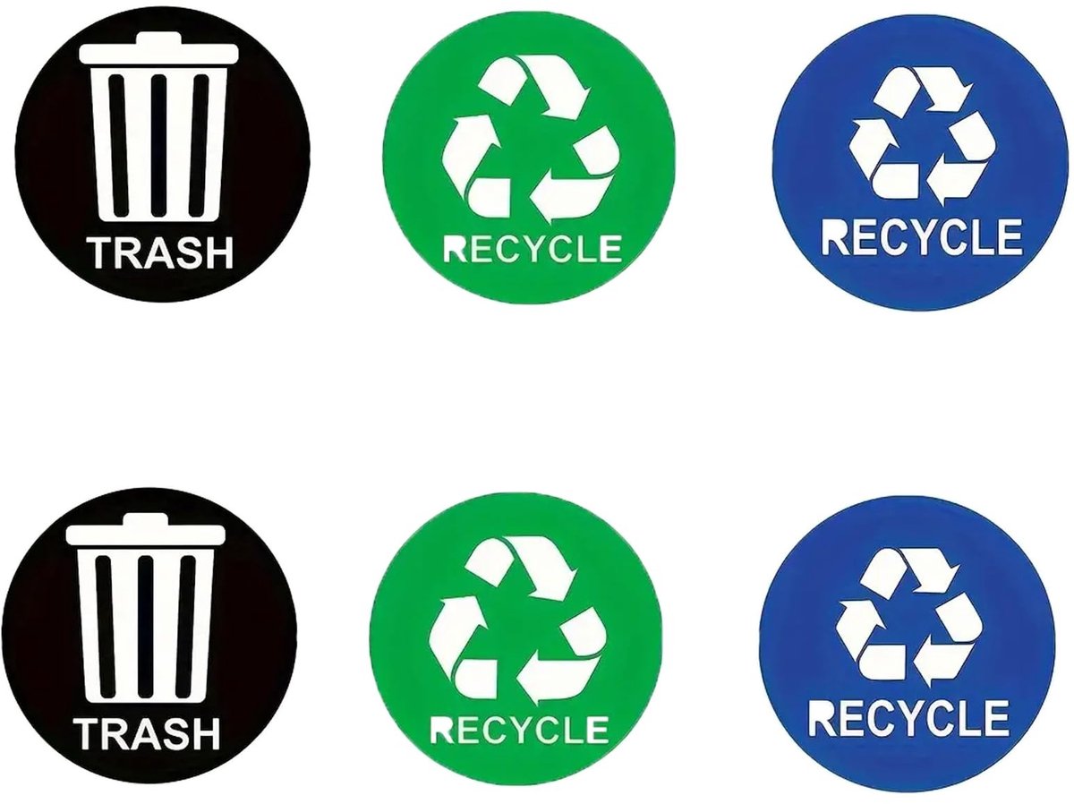 Dailygoods- Afvalcontainerstickers 6 Stuks - Duidelijke Sorteerinformatie - Voor Binnen/Buiten - Intuïtieve Symbolen - Eenvoudige Instructies - Herkenbare Markering - Vuilnisbakstickers