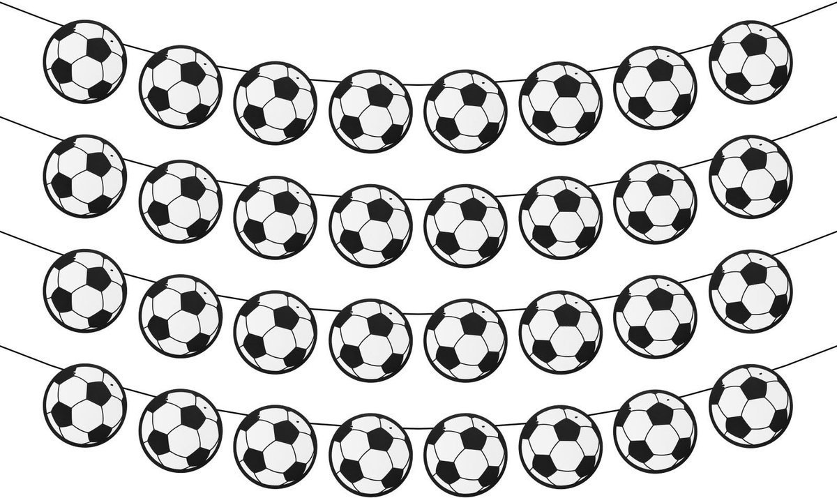 SMOAKEZ- Voetbalbanner 4 Stuks - Voetbalfeest Decoratie - Hangende Versiering - Kunststof/Papier - Zwart/Wit - Perfect voor Verjaardagsfeestjes - Feestdecoratie