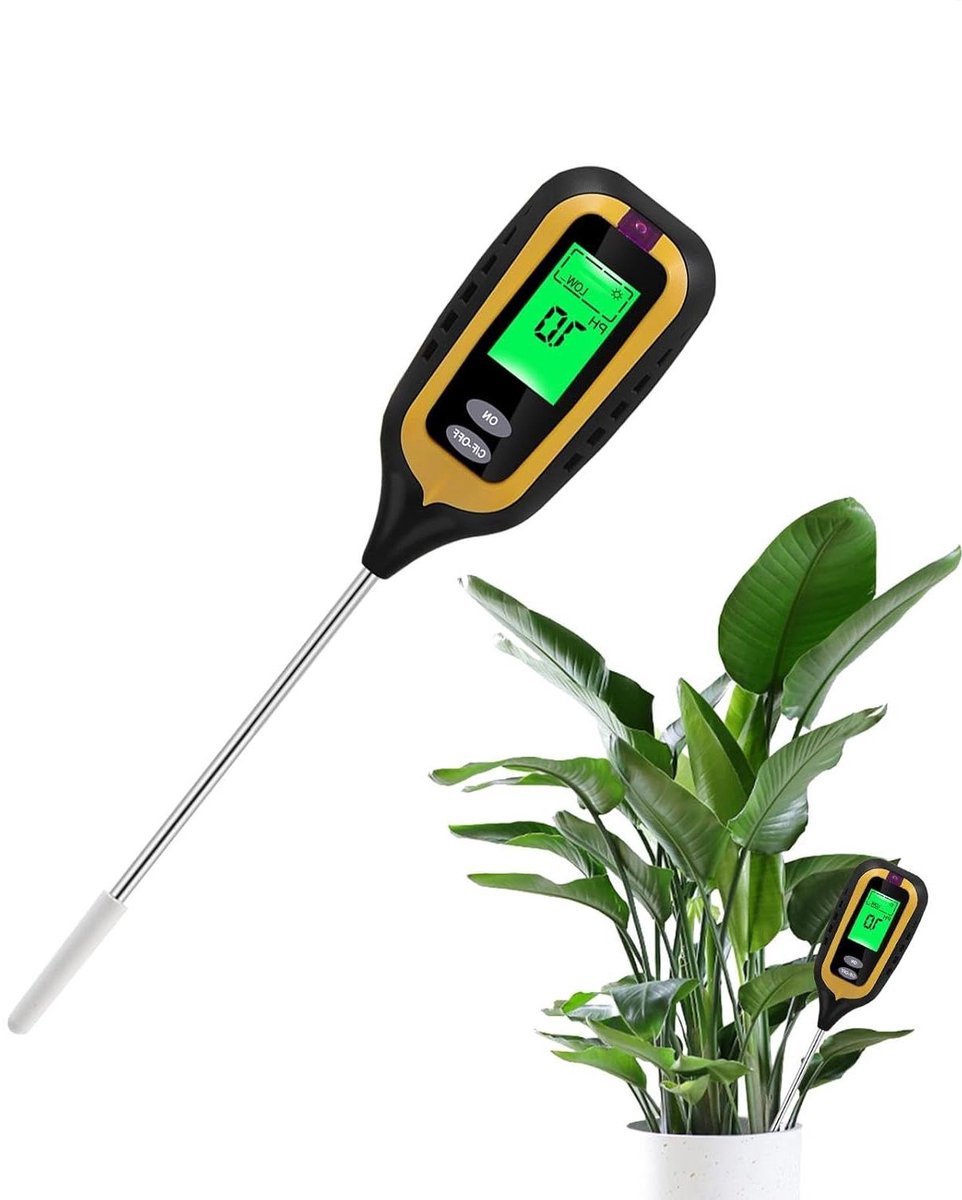 Plantenvochtmeter Bodemtester - Tuinmeter pH Licht - Plantenverzorging Optimaliseren - 4-in-1 Functies - 31.7 cm - Zwart