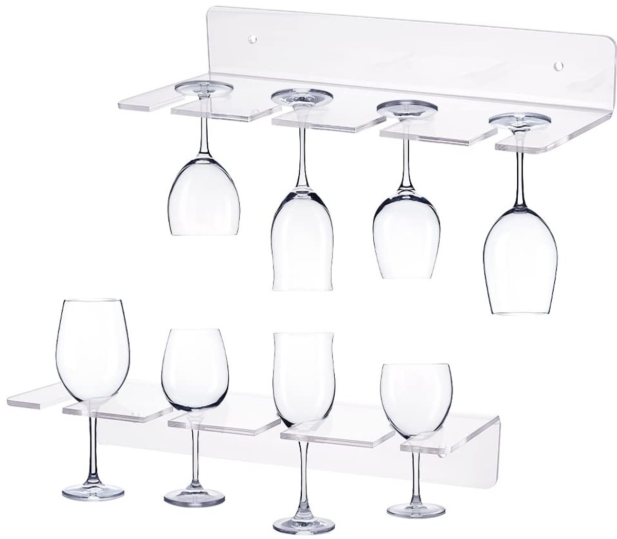 SOUQONE- Wijnglashouder Wandmontage - 2 Stuks - Acryl Glasklem - Glashouder Keuken - Displayrek Bar - Helder Materiaal - 105mm x 280mm x 47mm
