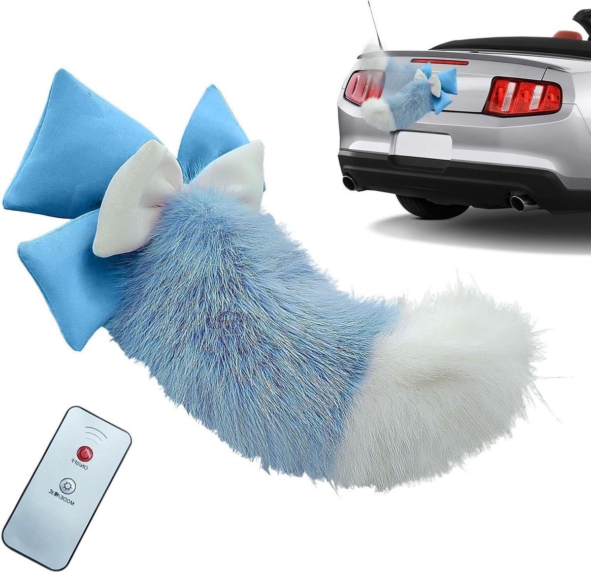 Beweegbare Kattenstaart - Decoratie Accessoire - Voertuig Personaliseren - Draadloze Afstandsbediening - 30 x 20 x 5 cm - Blauw