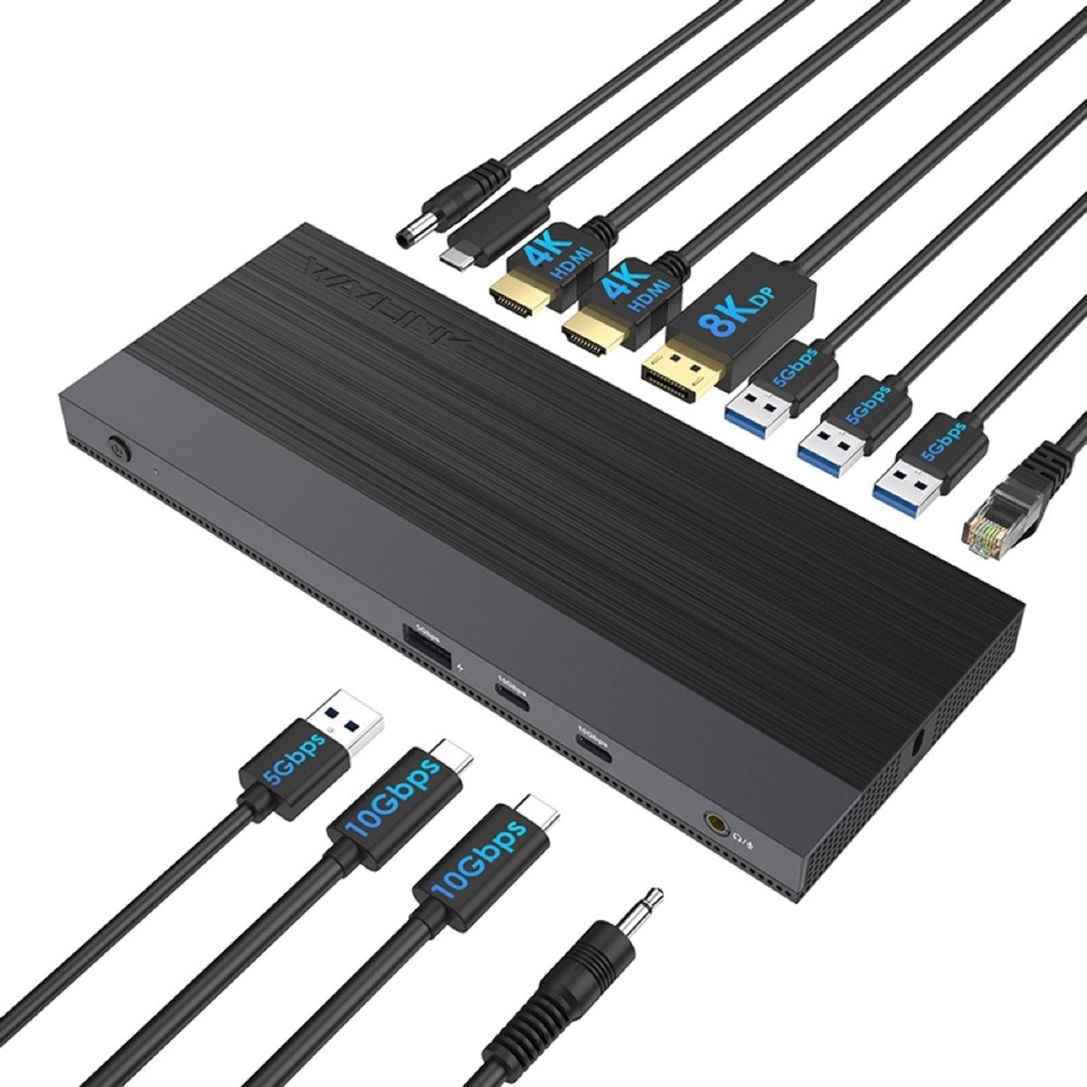 Wavlink USB-C Docking station 2 x HDMI - 1 x Displayport - 100W opladen - Ethernet - 2x USB-C - 4 x USB-A - Audio In/Uit - Geschikt voor laptops met Thunderbolt 5, Thunderbolt 4, Thunderbolt 3 en USB-C