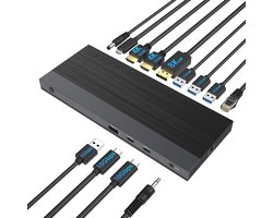 Wavlink USB-C Docking station 2 x HDMI - 1 x Displayport - 100W opladen - Ethernet - 2x USB-C - 4 x USB-A - Audio In/Uit - Geschikt voor laptops met Thunderbolt 5, Thunderbolt 4, Thunderbolt 3 en USB-C
