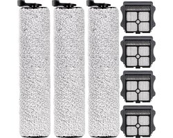 Vervangende rolborstels en filters geschikt voor Tineco Floor One S3/iFloor 3 draadloze nat- en droogstofzuiger. De reserveonderdelenset bevat 3 rolborstels en 4 filters.