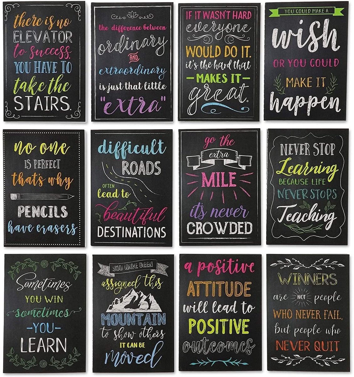 JHUBERS- Notitieboeken 12-pack - Inspirerende Citaten - Softcover - Zakdagboeken - Notitieblokken voor Studenten - 9 x 12,5 cm - Notitieblok