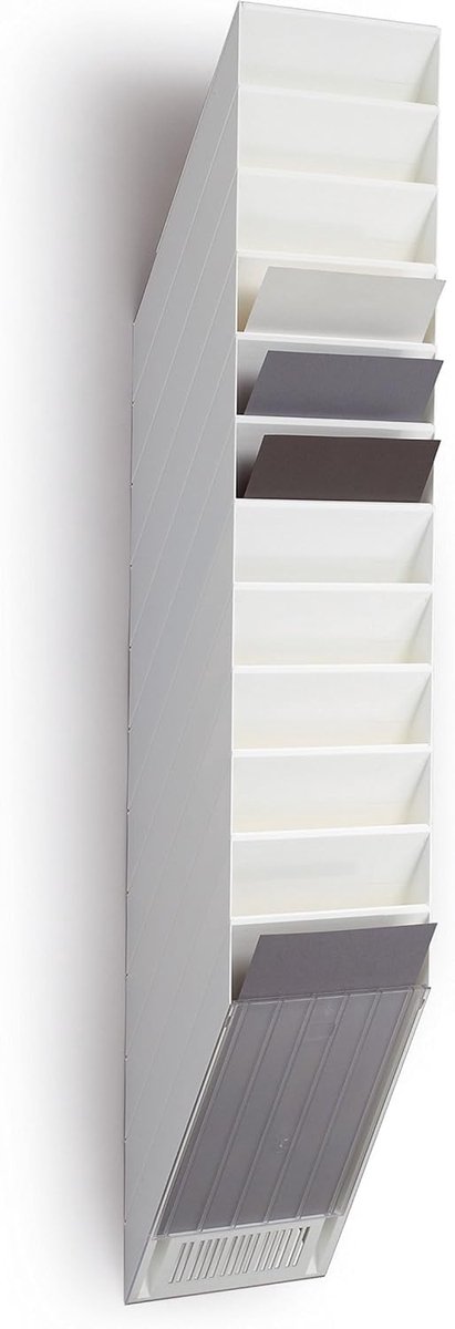 JHUBERS- Folderhouder A4 - 12 Compartimenten - Wandmontage - Milieuvriendelijk - Polystyreen - Afmetingen 240 x 1115 x 135 mm - Documenthouder