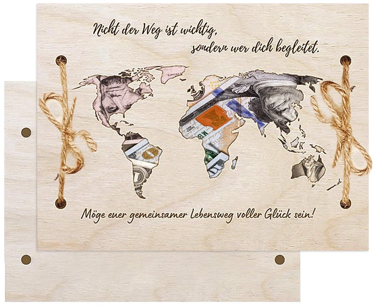 Dailygoods- Houten Kaart - Gepersonaliseerd - Bruiloft/Huwelijksgeschenk - Creatief Design - 20,5 x 15 cm - Duurzaam Hout - Cadeaukaart