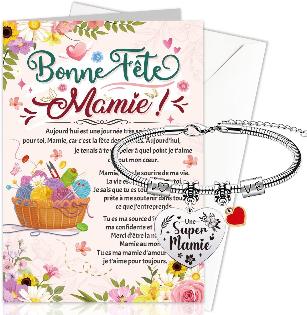 Dailygoods- Grootmoederdagkaart - Wenskaart voor Oma - Wenskaarten Set - Oma Geschenkarmband - Cadeau voor Oma - Lege Ruimte voor Creativiteit