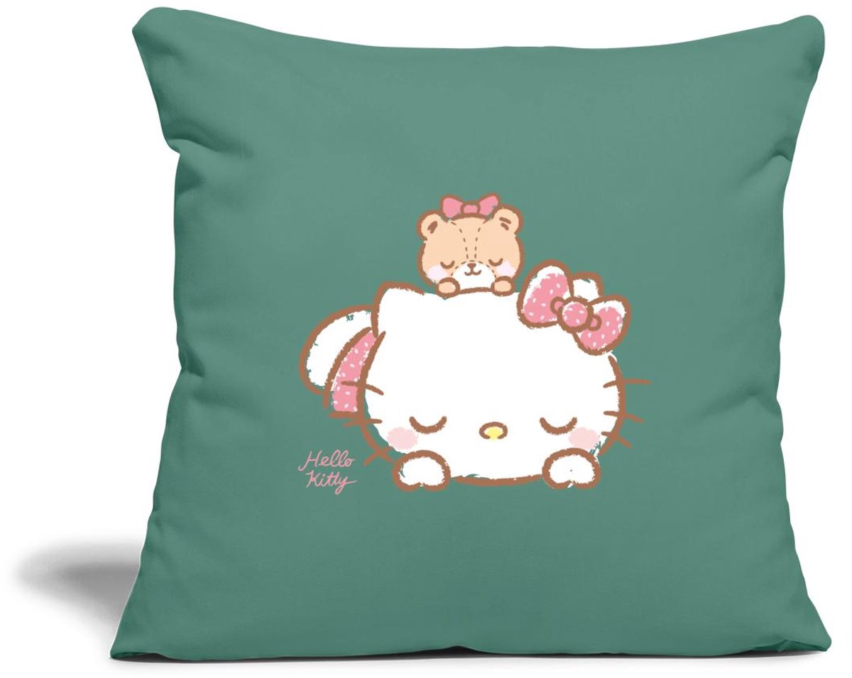 Hello Kitty Met Teddy Op Haar Rug Sierkussenhoes, 45 x 45 cm