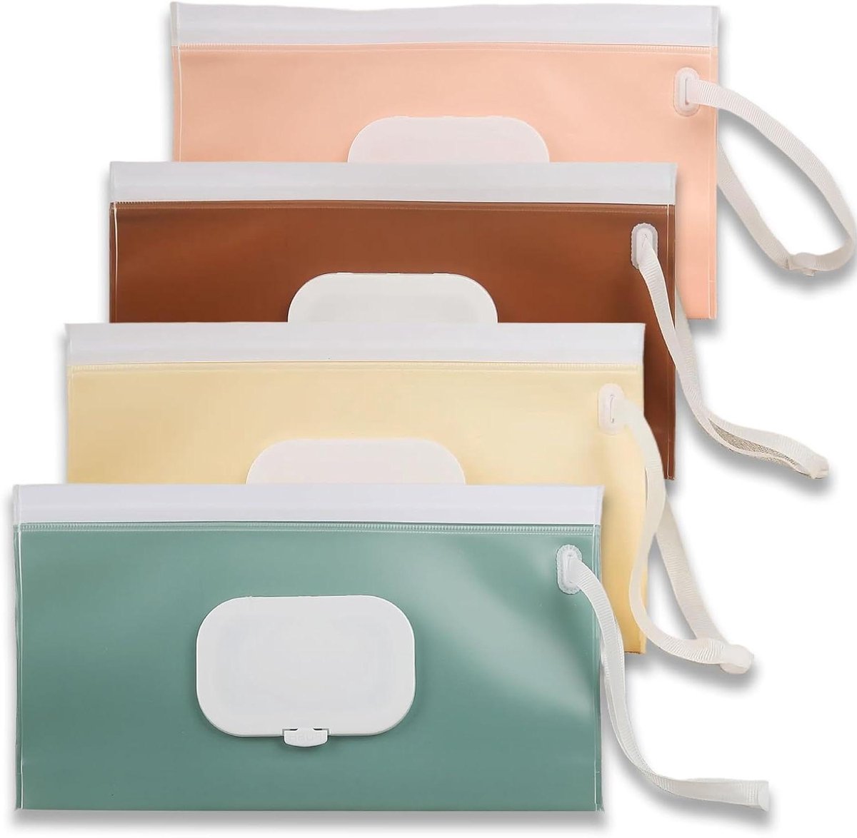 Doekjesdispenser Set - Navulbare Houders - Baby Verzorging Onderweg - Dubbele Afdichting Houdt Vochtig - 4 Stuks - Effen Kleuren