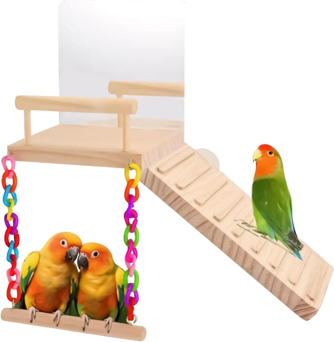 Vogel Klimladder - Houten Zitstok - Vogel Verrijking - Natuurlijke Gedrag Stimulatie - Diverse Maten - Houtkleur