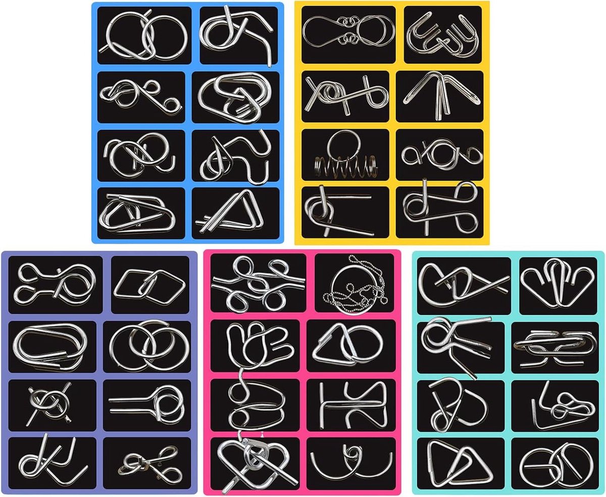 Metalen Puzzels - Hersenkrakers Set - Mentale Uitdaging - 40 Stuks Variatie - 20 x 136 cm - Zilver