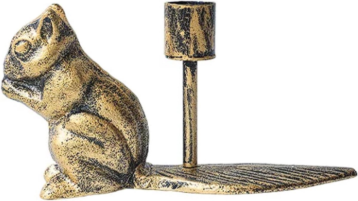 Kaarsenhouder IJzer - Dier Decoratie - Sfeer Creëren - Verweerd Brons - 17.5 cm - Antiek