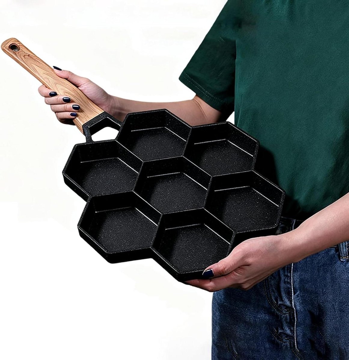 Pannenkoekenpan - Ontbijtpan - Meerdere Eieren Bakken - Zeven Gaten Ontwerp - 750 gram - Zwart