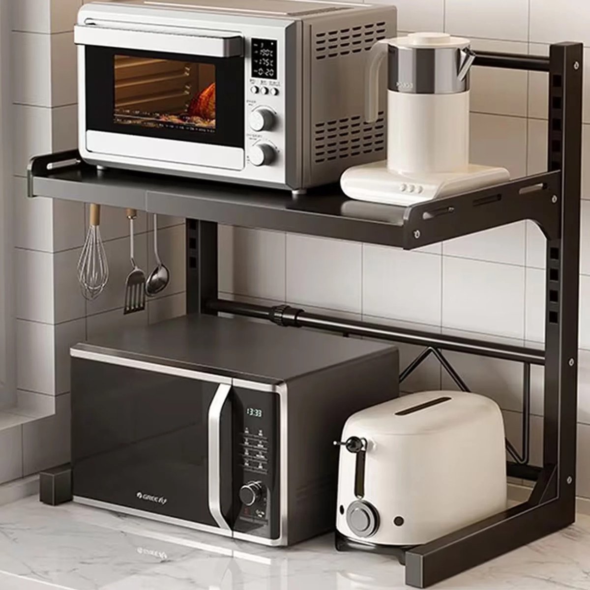 JHUBERS - Dailygoods Keukenopbergrek Multi-Layer Magnetronrek Eenvoudig Staand Aanrechtblad Kruidenrek Oven Organizer Schap Keuken