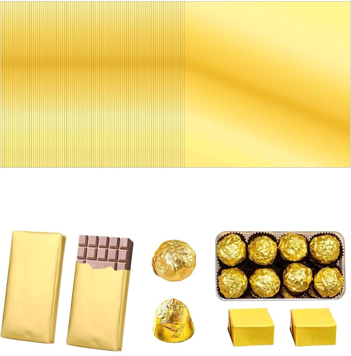 BRENZOOS - Cadeaupapier voor Bonbons, 100 Vellen Goudfolie, 20x20 cm