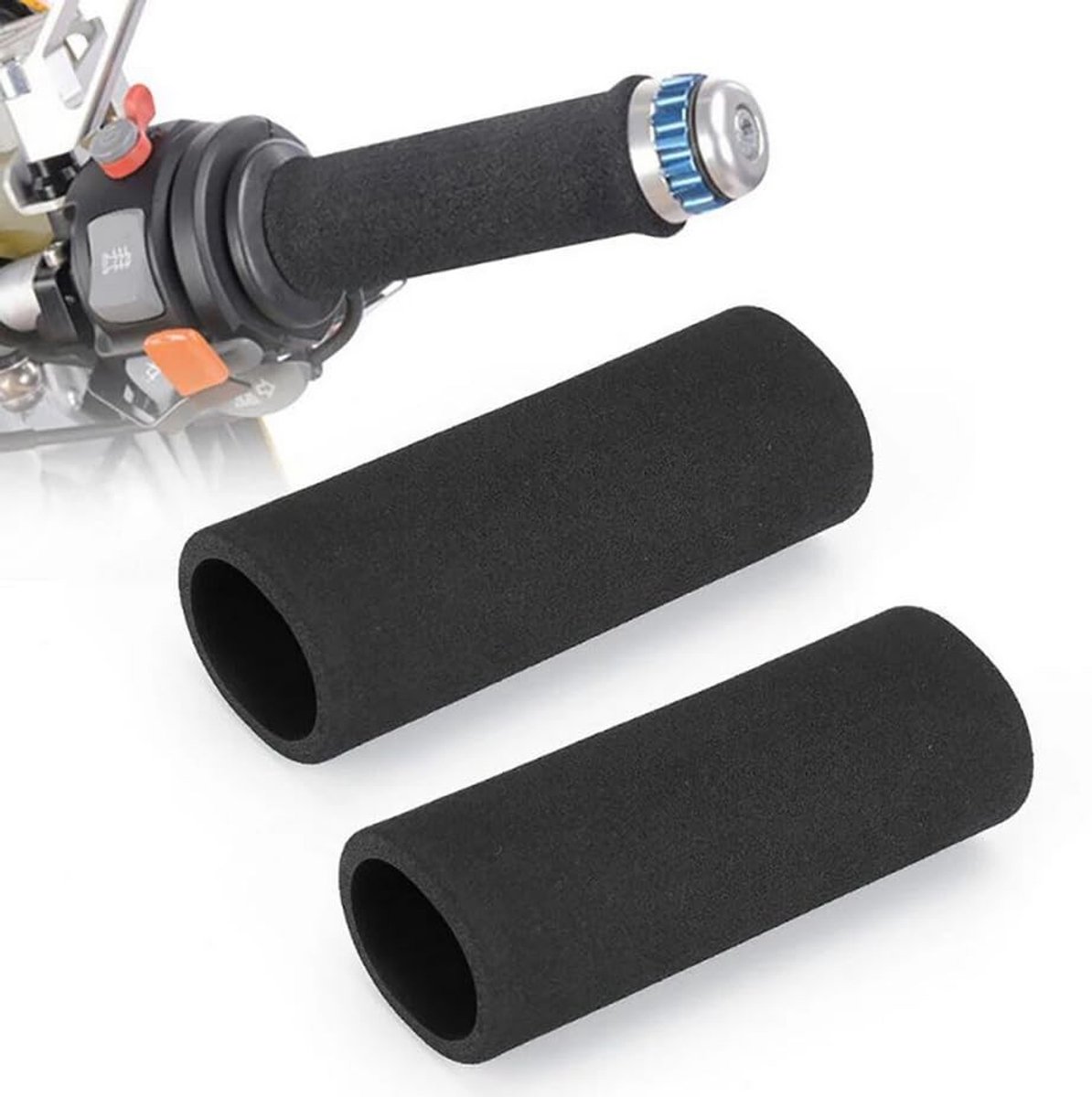BRENZOOS- Handvat Cover Antislip - Motorfiets Grip Cover - Zachte Schuim - 2 Stuks - Verstelbaar - Zwart - 12 cm Lengte - Handgreep