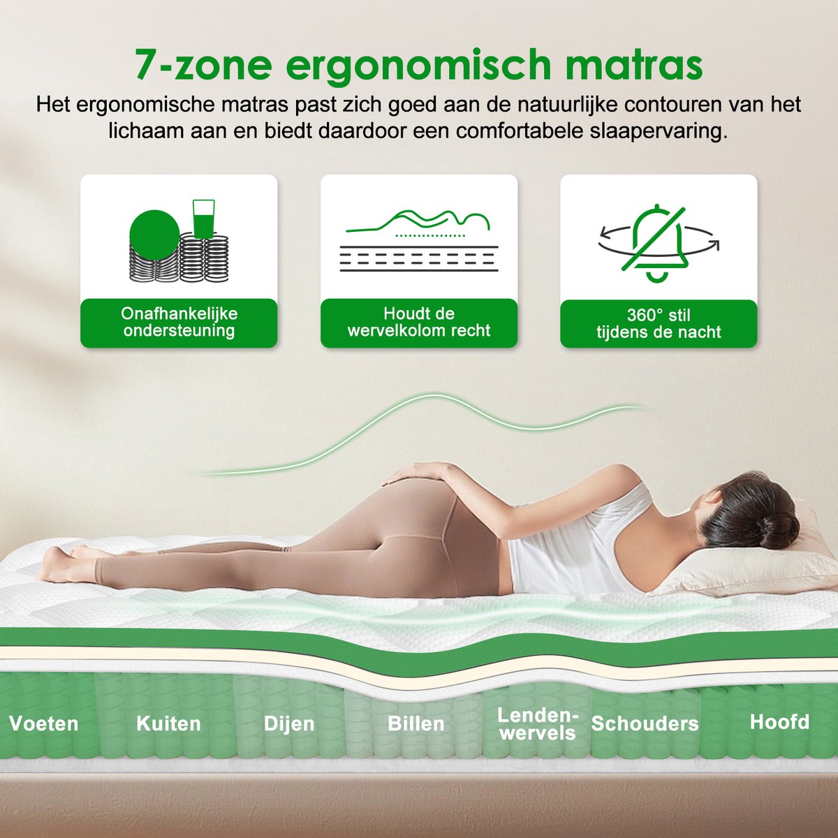 null Matras 160x200 - matras 22cm dik - 7 zones - pocke - afbeelding 3