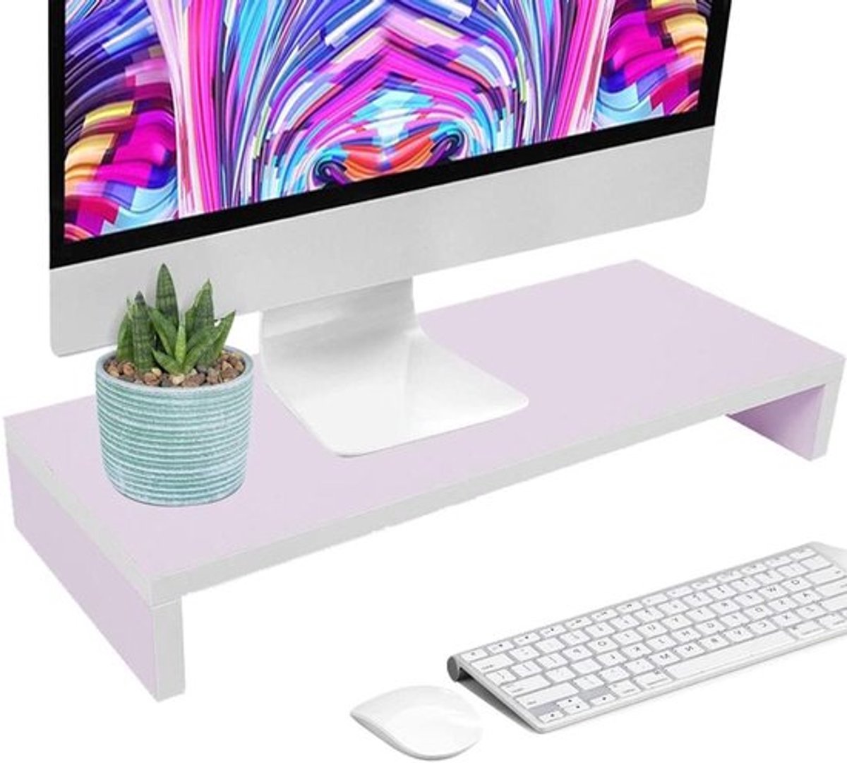 1 Tier Desktop Monitor Riser voor Home Office, Verstelbare Laptop en Screen Riser, Ergonomische Bureau Verhoger met 19,5 x 7,8 inch Platform - Licht paars wit