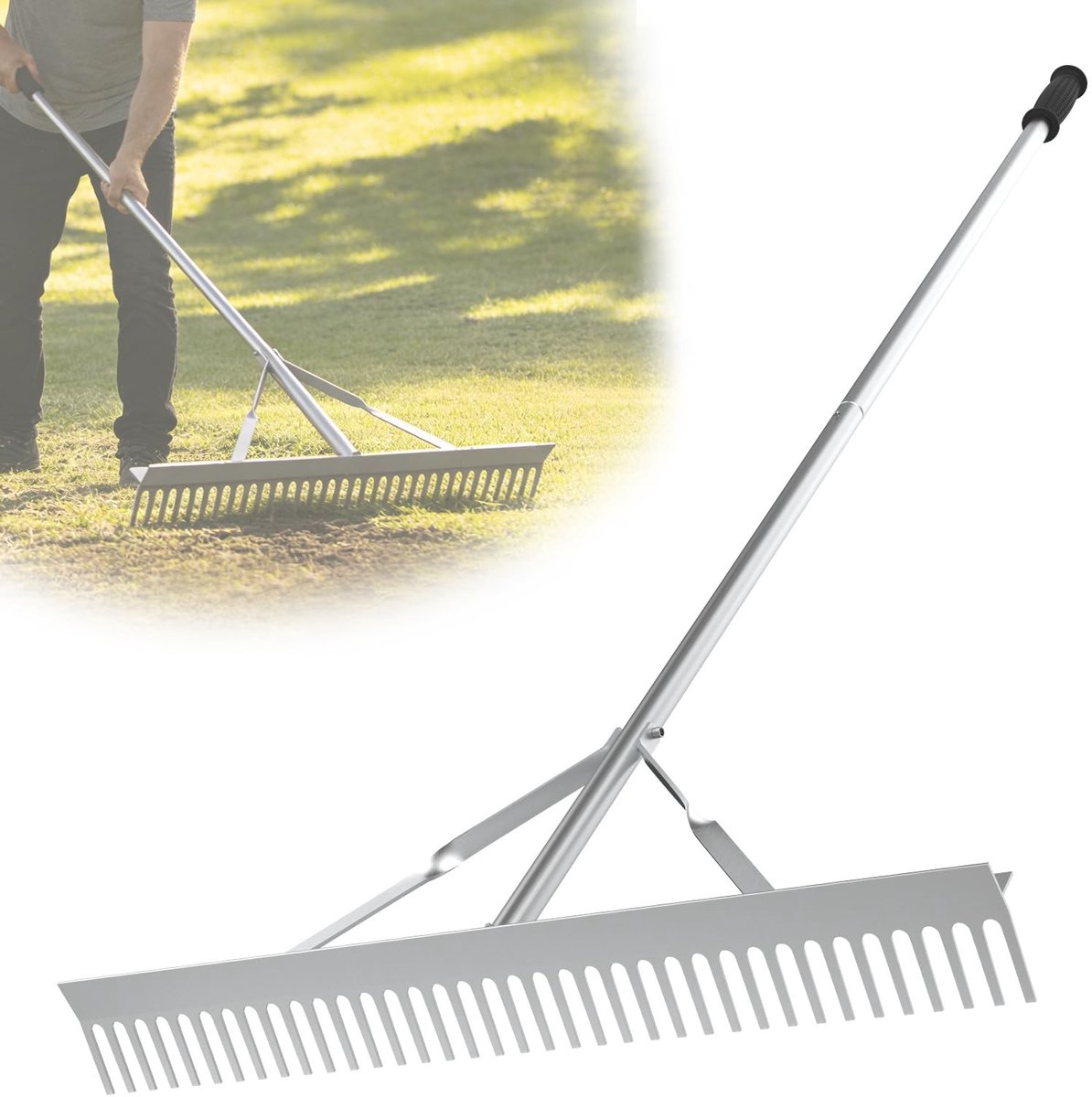 Dailygoods- Tuinhark 170 x 61 cm - Aluminium Hark - 24 Tanden - Afneembaar - Geschikt voor Gazons/Vijvers/Stranden - Verzorging van Landschap