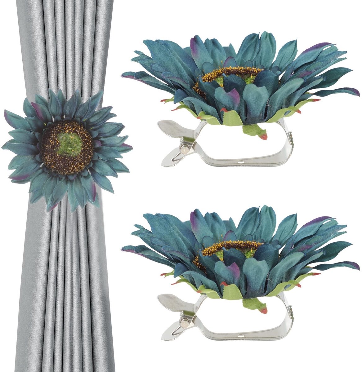 Dailygoods- Gordijnclip Zonnebloem - Gordijnhouders - Gordijnbinders - Magnetische Clips - Duurzaam Materiaal - Geschikt voor Woonkamer/Bureau - Gordijnhouder
