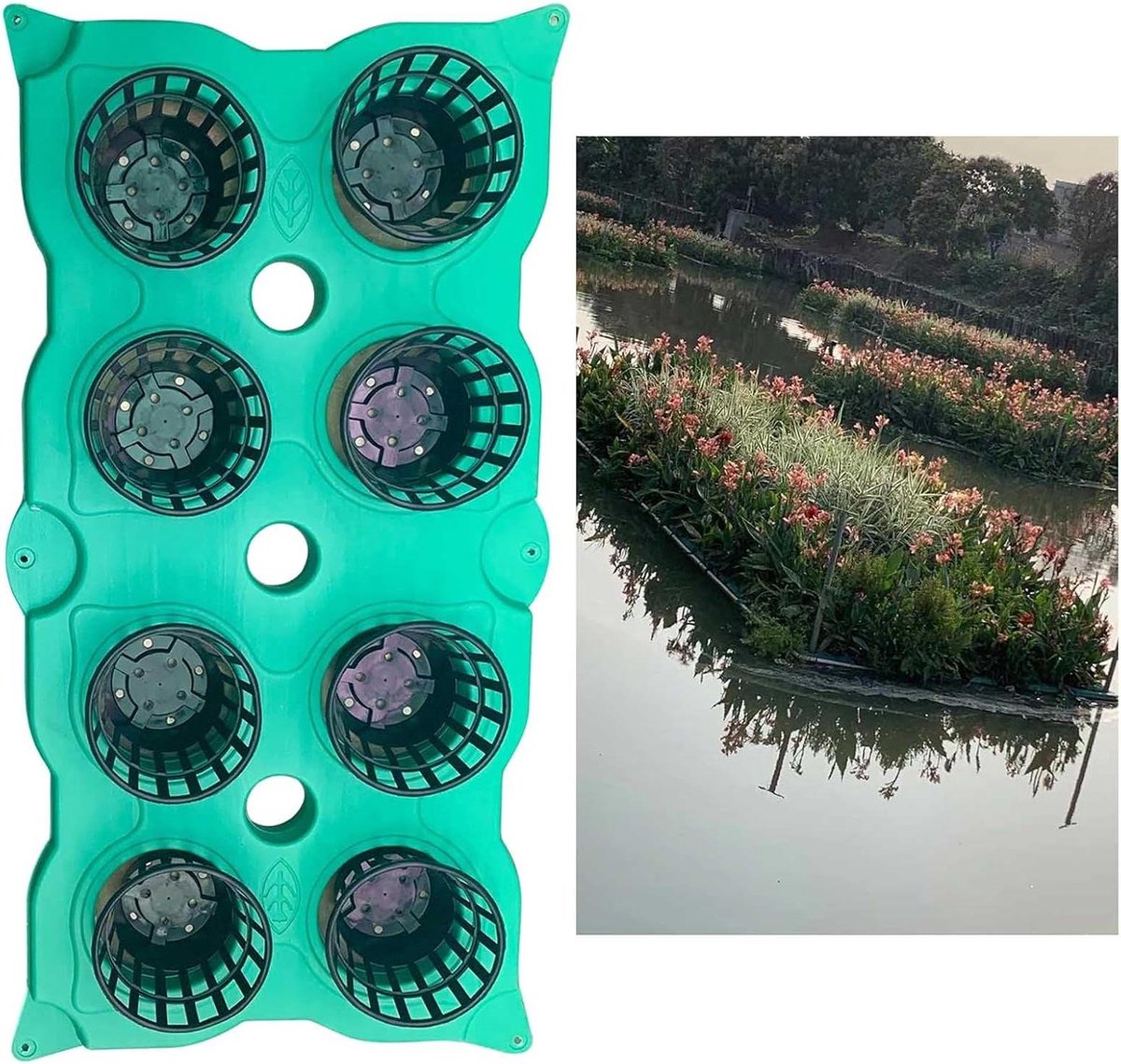 Drijvende Plantenbak - Vijver Eiland - Vijver Decoratie - Aanpasbaar Ontwerp - 100 cm Lengte - Groen