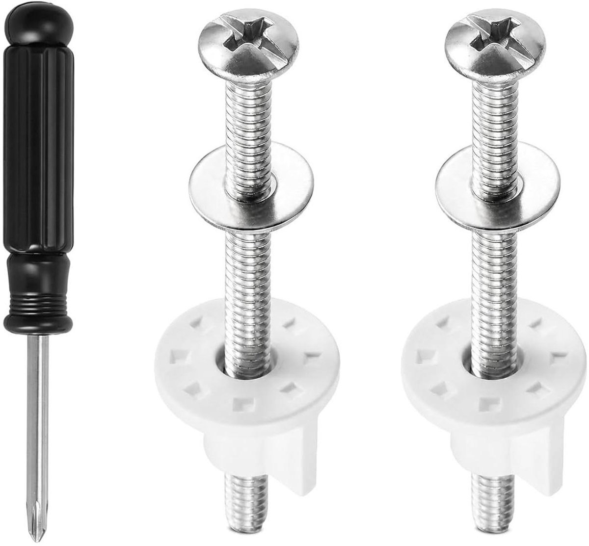 WC-bril bevestiging - Achtermoeren set - Toilet reparatie - Roestvrij staal - 80 mm schroeven - Wit