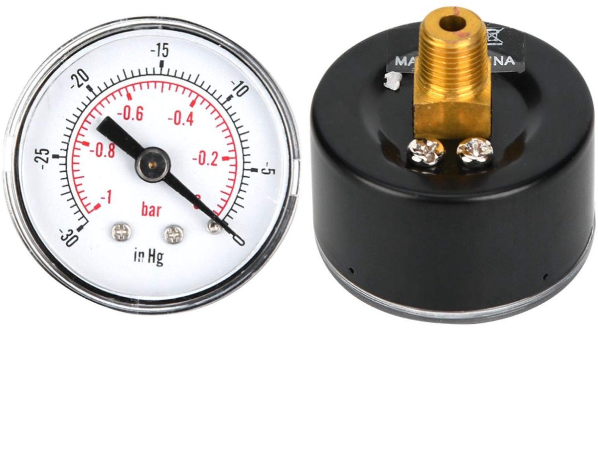 Dailygoods- Manometer -30~0inHg - Drukmeter - Wijzerplaat - Mechanisch - Dual schaal - 1/8 BSPT draad