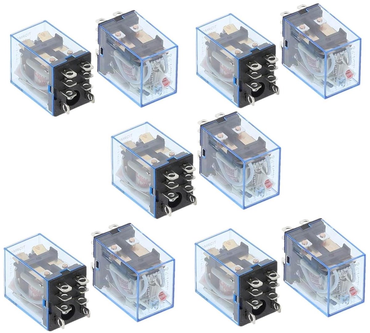 Elektromagnetisch Relais - Mini Schakelrelais - Automatisering Besturen - Dubbel Polig Contact - 10 Stuks - Transparant