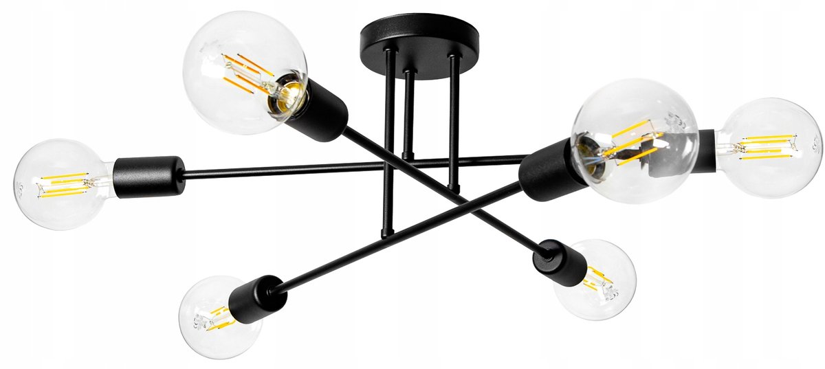Loft Plafondlamp Edison LED Zwart 6xE27 - Stijlvol en Modern