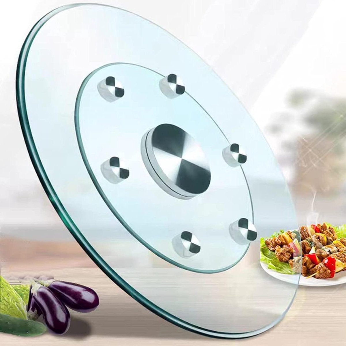 Ronde Draaitafel - Draaibaar Dienblad - Eten Delen - Gehard Glas - 60 cm - Transparant